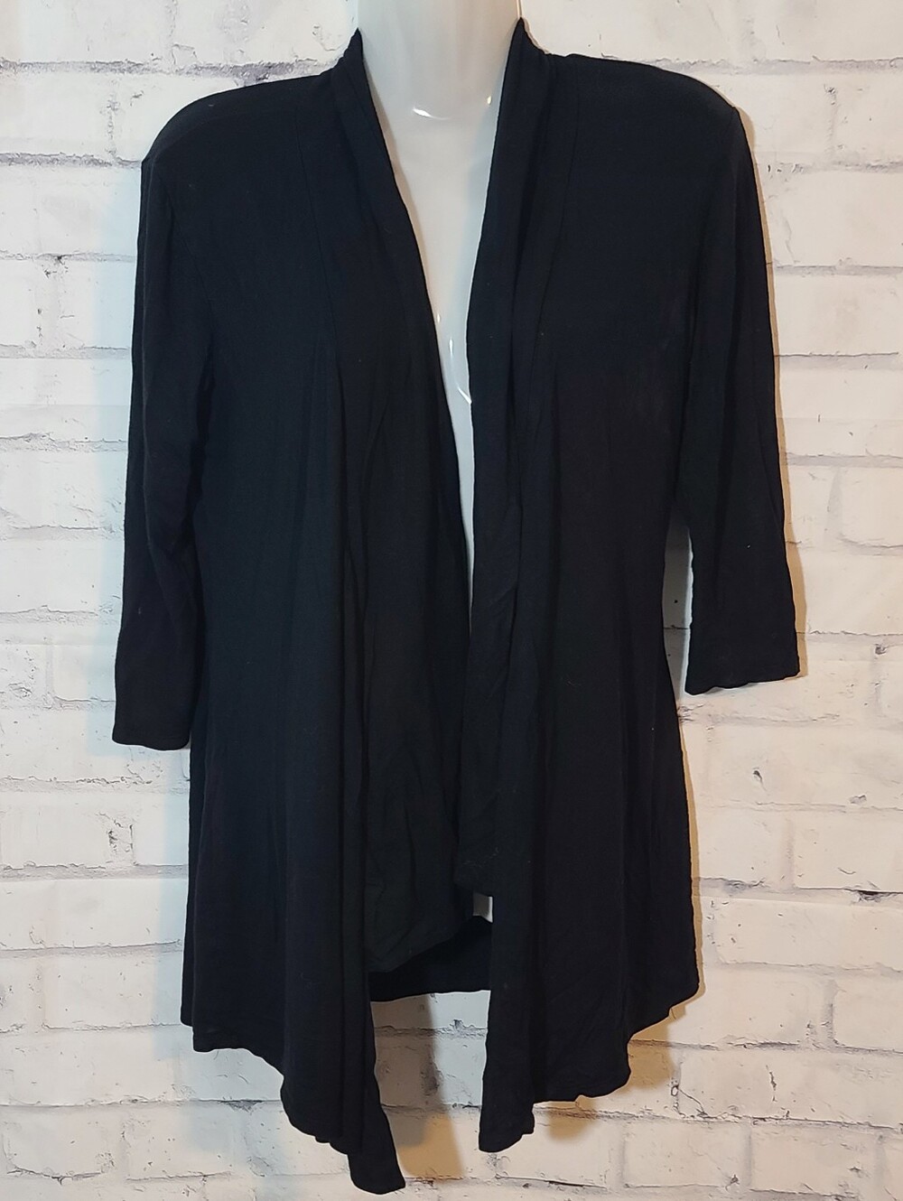 Tiffany & Grey Women's Black Open Front Mid-Length Cardigan 3/4 sleeve , L